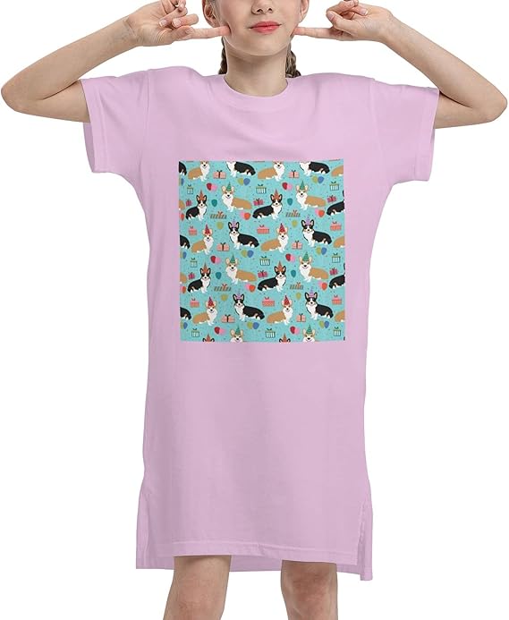 Amazon Co Jp コーギーの誕生日 ドレス 丸衿ワンピース 女の子 洋服 カジュアル おしゃれ シンプル 脱着しやすい 夏服 普段着 通園 通学 お出かけ ファッション