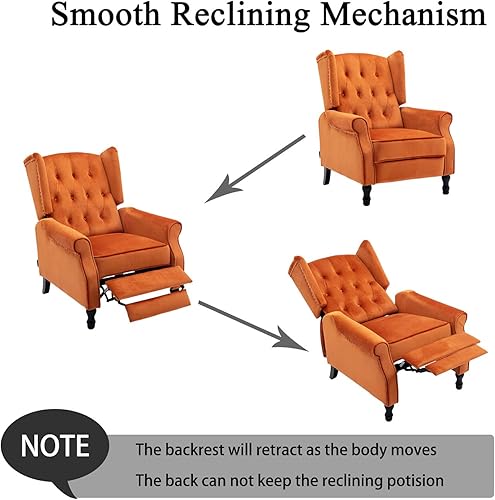 Miniatura 4 de Silla decorativa de terciopelo, silla reclinable con respaldo de empuje, silla con brazo con respaldo alado para sala de estardormitoriocine en