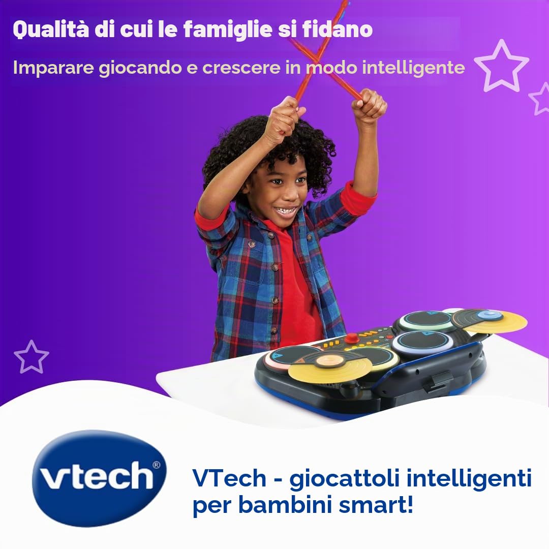 VTech Kidi DJ Drums - Batteria elettronica con effetti luminosi e modalità di apprendimento - per bambini dai 6 ai 12 anni - versione tedesca