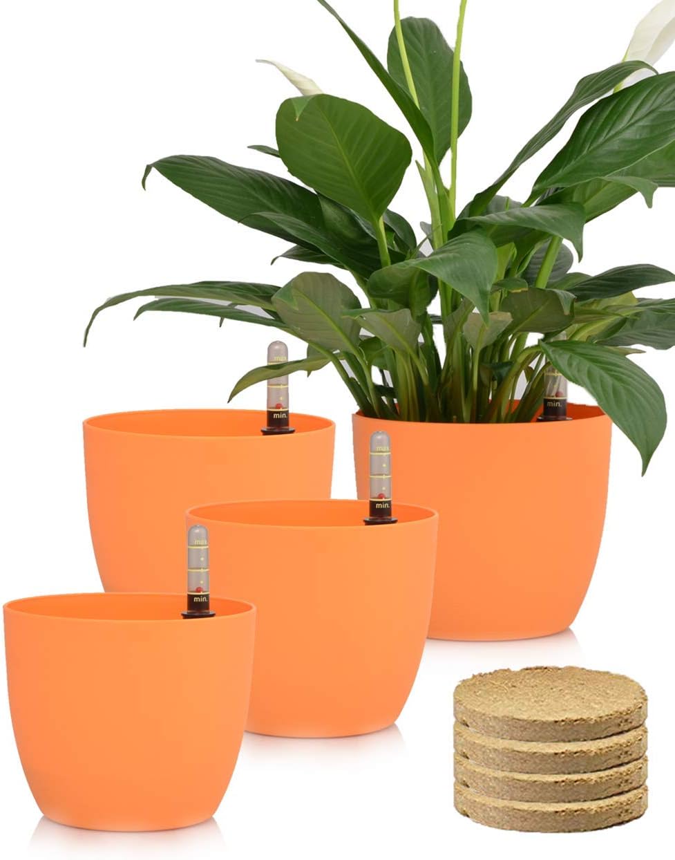 Sarosora 6'' Self Watering Planter Pots with Coco Soil for Home Garden Outdoor Indoor Office Modern Decorative Flower Pots for All House Plants Flowers Herbs Succulents (Orange)