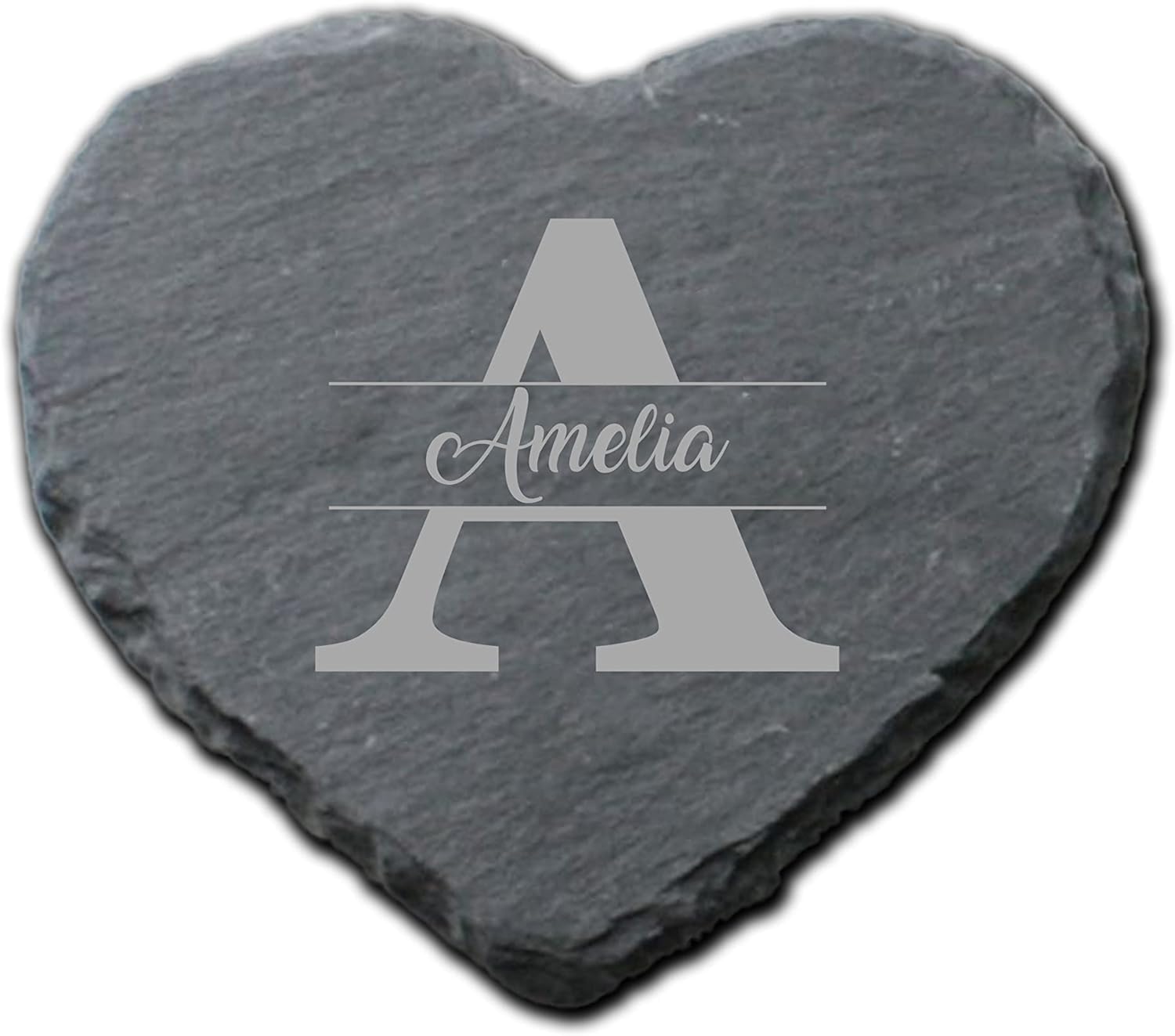 PB TECH Personalised Engraved Square Slate Coaster, Personalised Coaster Stylish Initial with Name, Customised Gift for Birthday, Christmas Day for Mom, Dad, Kids, Friends or Girl (HEART)