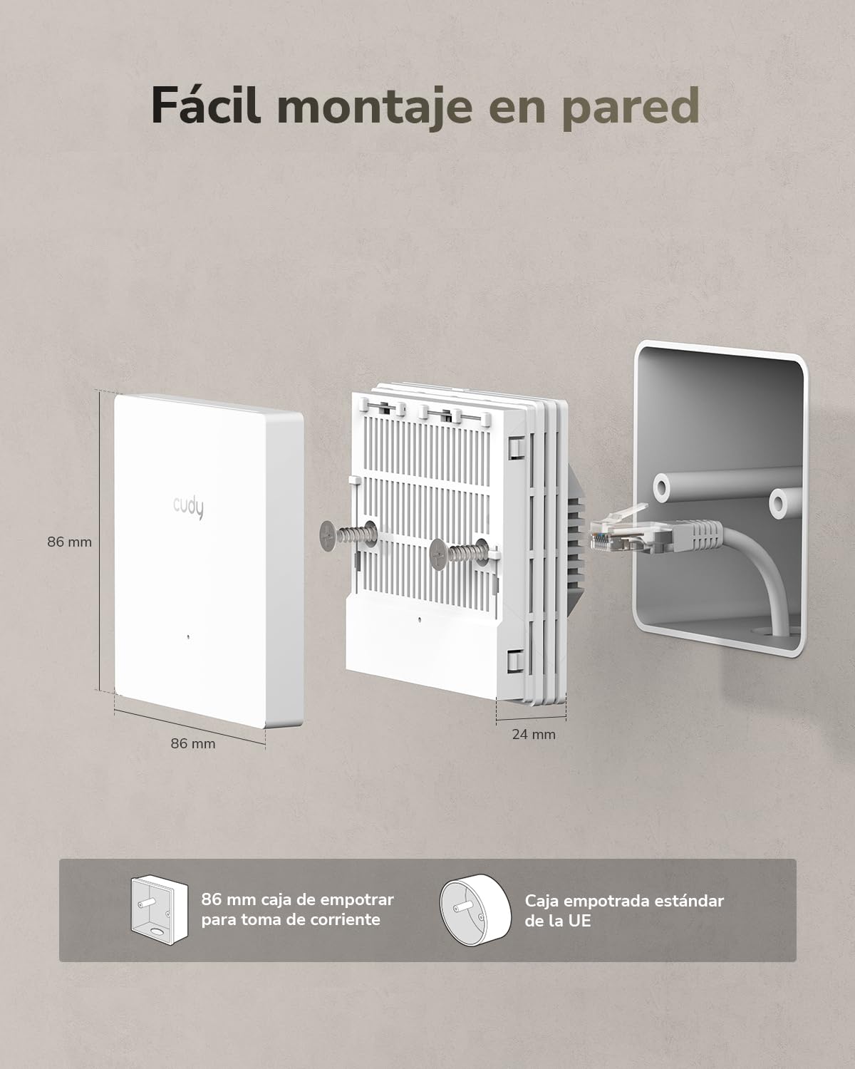 Cudy AC1200 Punto de Acceso Inalámbrico Gigabit de Doble Banda, Diseño de 86mm, Gigabit RJ45, Malla Compatible, MU-MIMO, Formación de Haz, Alimentación PoE
