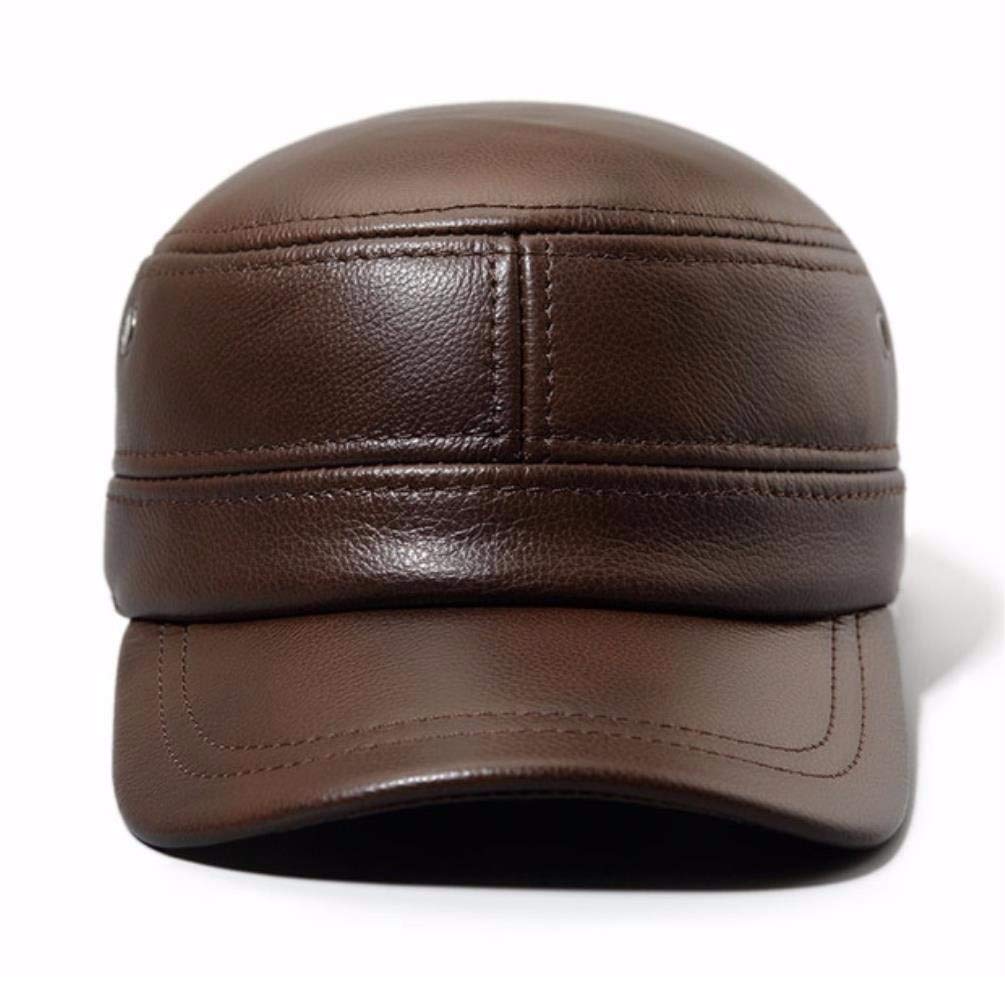Cappello in Vera Pelle, Cappello in Pelle Autunnale e Invernale da Uomo Berretto Piatto Berretto Militare Cappellino Sportivo per Il Tempo Libero Paraorecchie