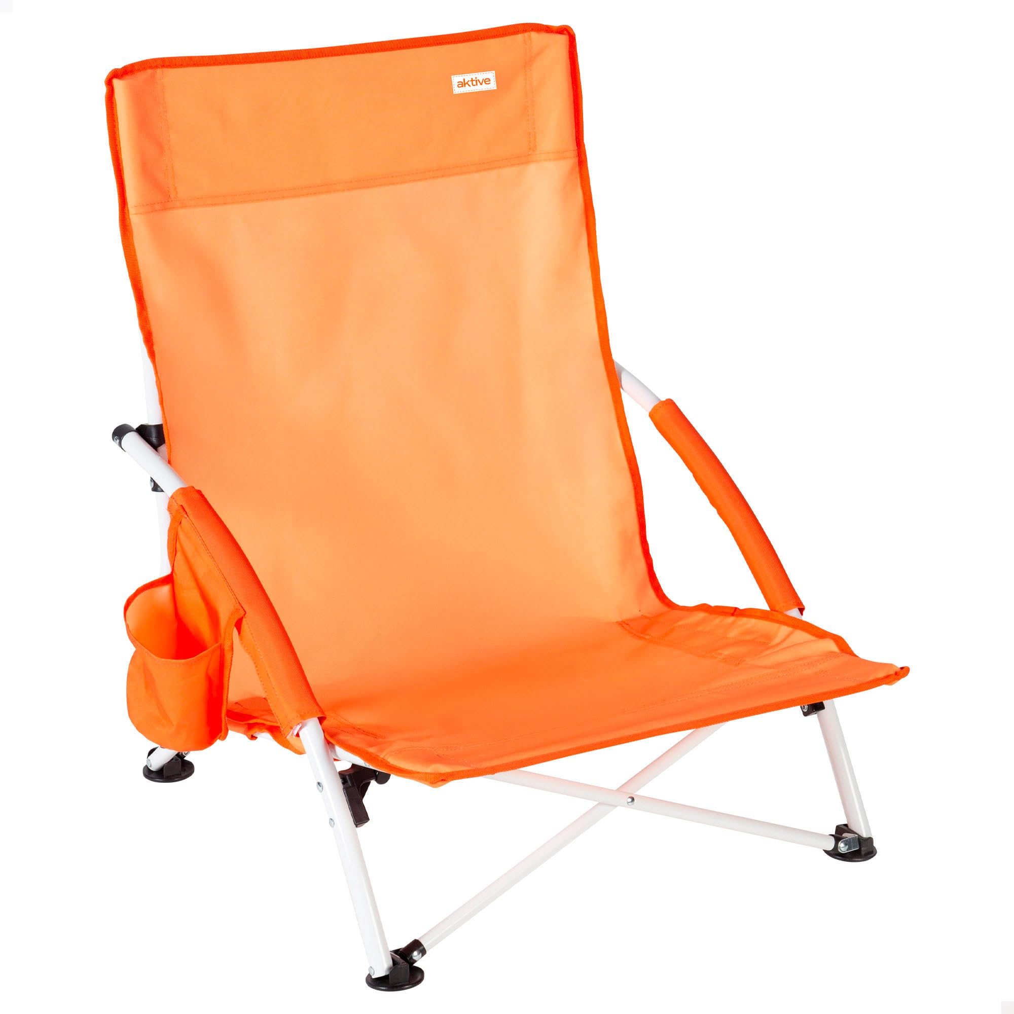 AKTIVE Silla de Playa Plegable Naranja con Bolsillo Lateral, Estructura de Acero, Ligera y fácil de Transportar, para Playa y Camping (62504)