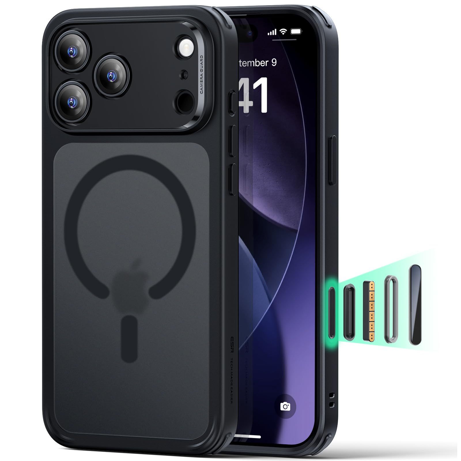 ESR für iPhone 17 Pro Max Hülle mit Kamerasteuerung Capture Button, Kompatibel mit Magsafe, Magnetische Handyhülle für iPhone 17 Pro Max Case, Zertifizierter Militärschutz, Mattschwarz