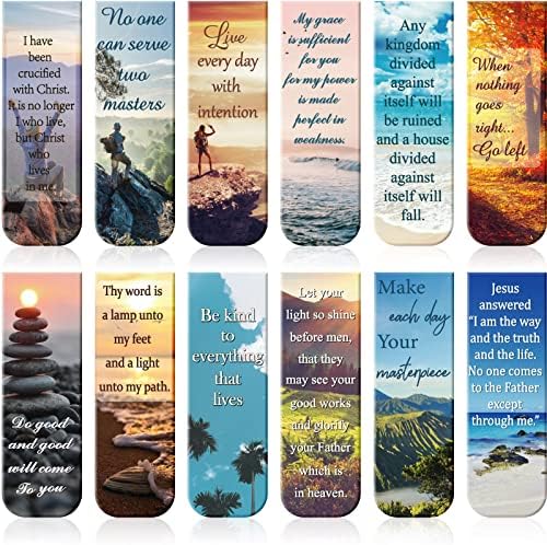 12 Pcs Magnetic Bookmarks Bible Verse Page Clip Scripture Magnet Page Markers Assorted Inspirational Book Markers Set with Landscape for Students Teachers Reading