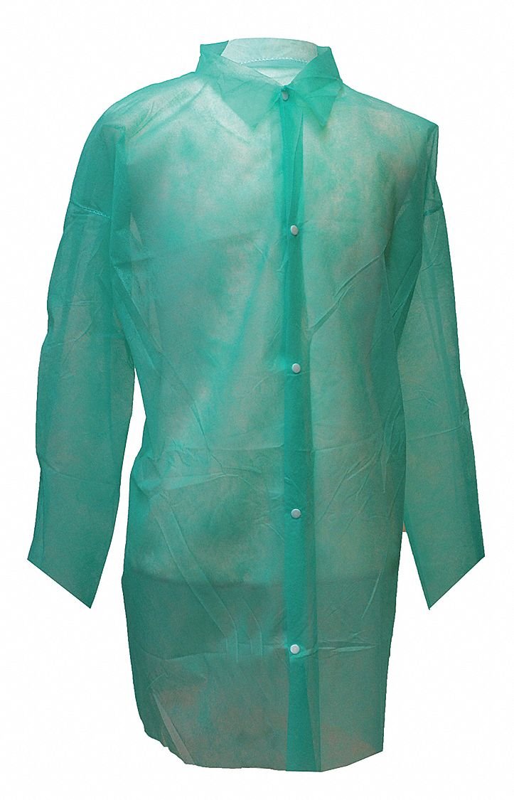 Disposable Lab Coat, L, Green, PK30