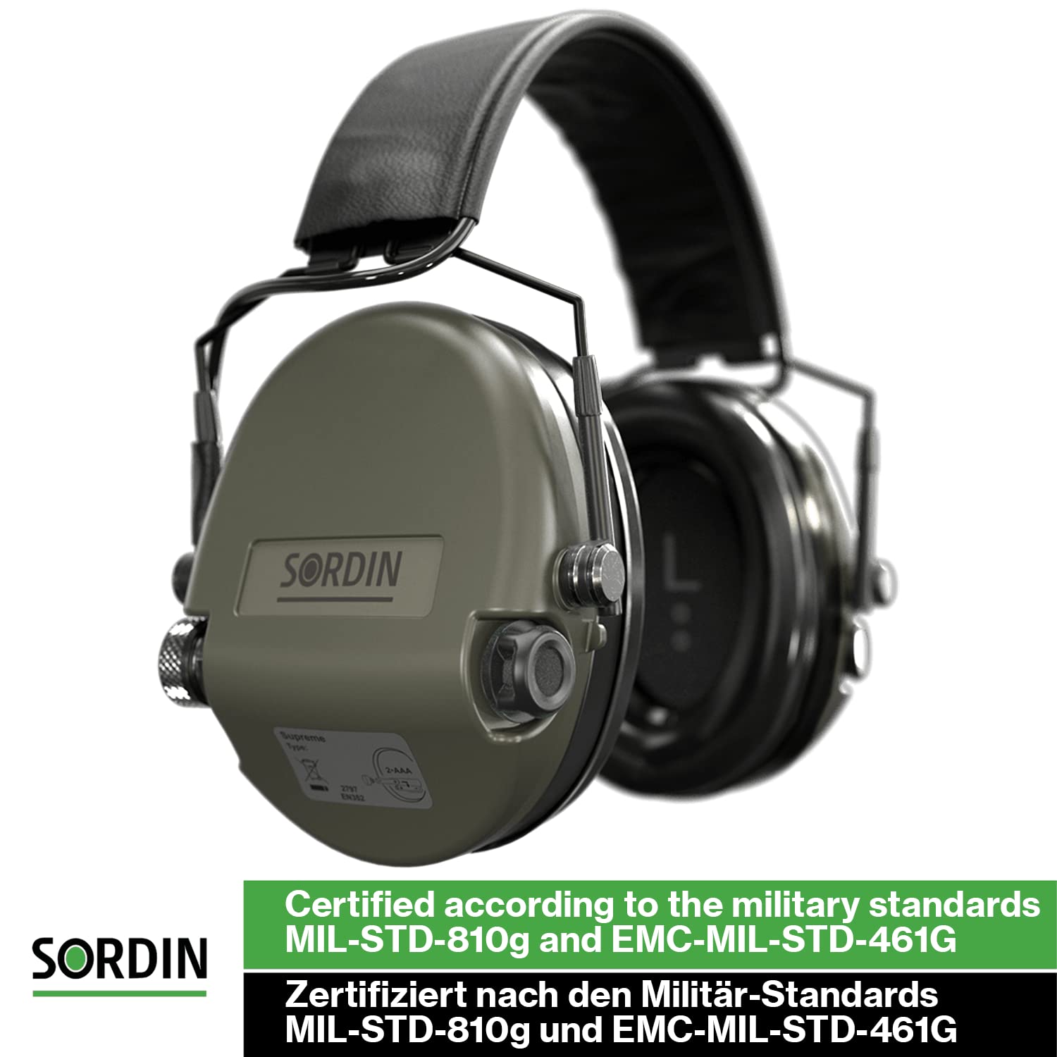 Sordin MIL AUX SFA 74508-06-S - Protectores auditivos activos con anillo aislante SNR de 31 dB - oliva, verde oliva, Foam Pads