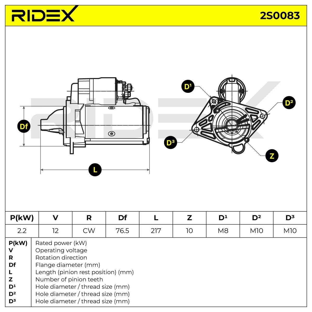 RIDEX 2S0083 Motor de arranque Compatible con RENAULT Megane 3 Grandtour KZ0/1