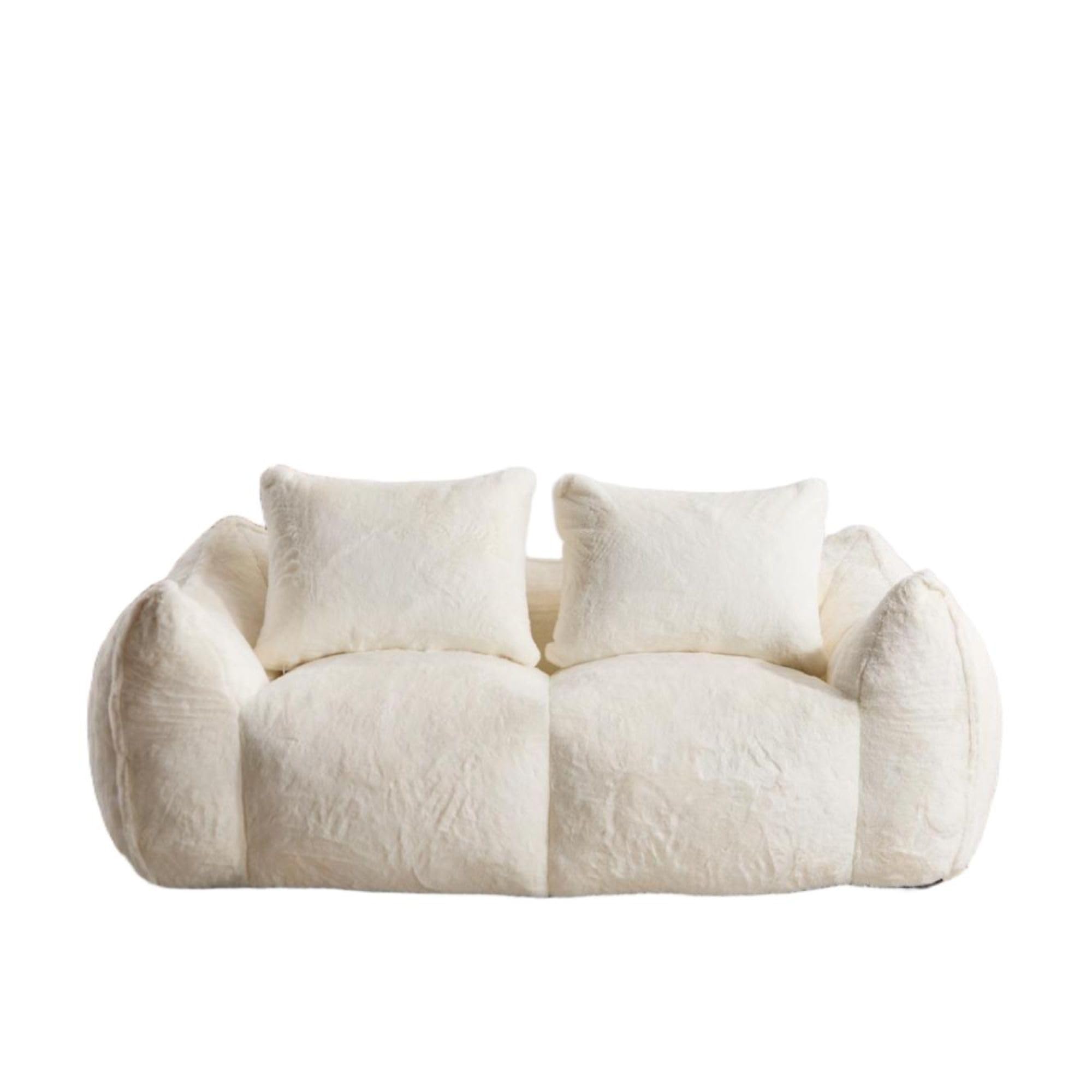 White Giant Bean Bag Chair, Ultra Soft Fluffy Loveseat Bean Bag Sofa, 76'' Faux Fur Shell, Stuffed Oversized Floor Sofa for Living Room Bedroom, Cozy Reading Chair