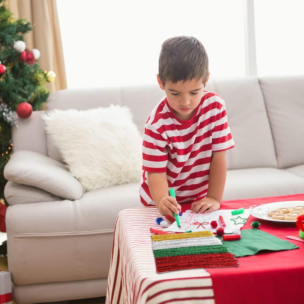 Kit Créatif 400 Pièces Fils Chenilles - Avec Pompons Rouges Et Yeux Auto-Adhésifs - DIY Noël Et Activités Enfants