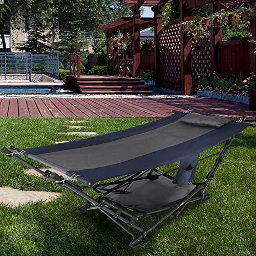 Lineslife Portable Hammock With Stand, Collapsible Foldable Hammock Includes Removable Pillow, Storage Net, Side Pocket With Cup Holder For Camping Beach Patio Travel #TOP6