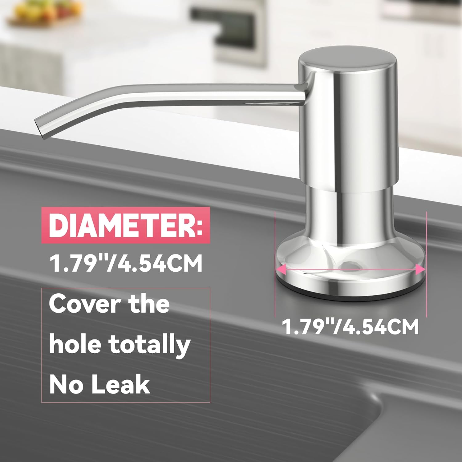 Sink Soap Dispenser, OHiHi Kitchen Sink Soap Dispenser with 47" Extension Tube, Wide Pump Head Base, No Water Leaking, No Need to Fill The Little Bottle Again, Chrome