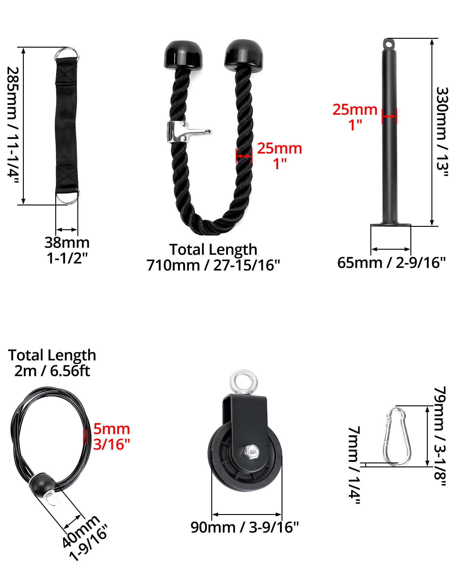 QWORK® Kabel fitness, kabel trenera ramion fitness, krążek linowy fitness, trening siłowy w domu, sprzęt fitness do domu