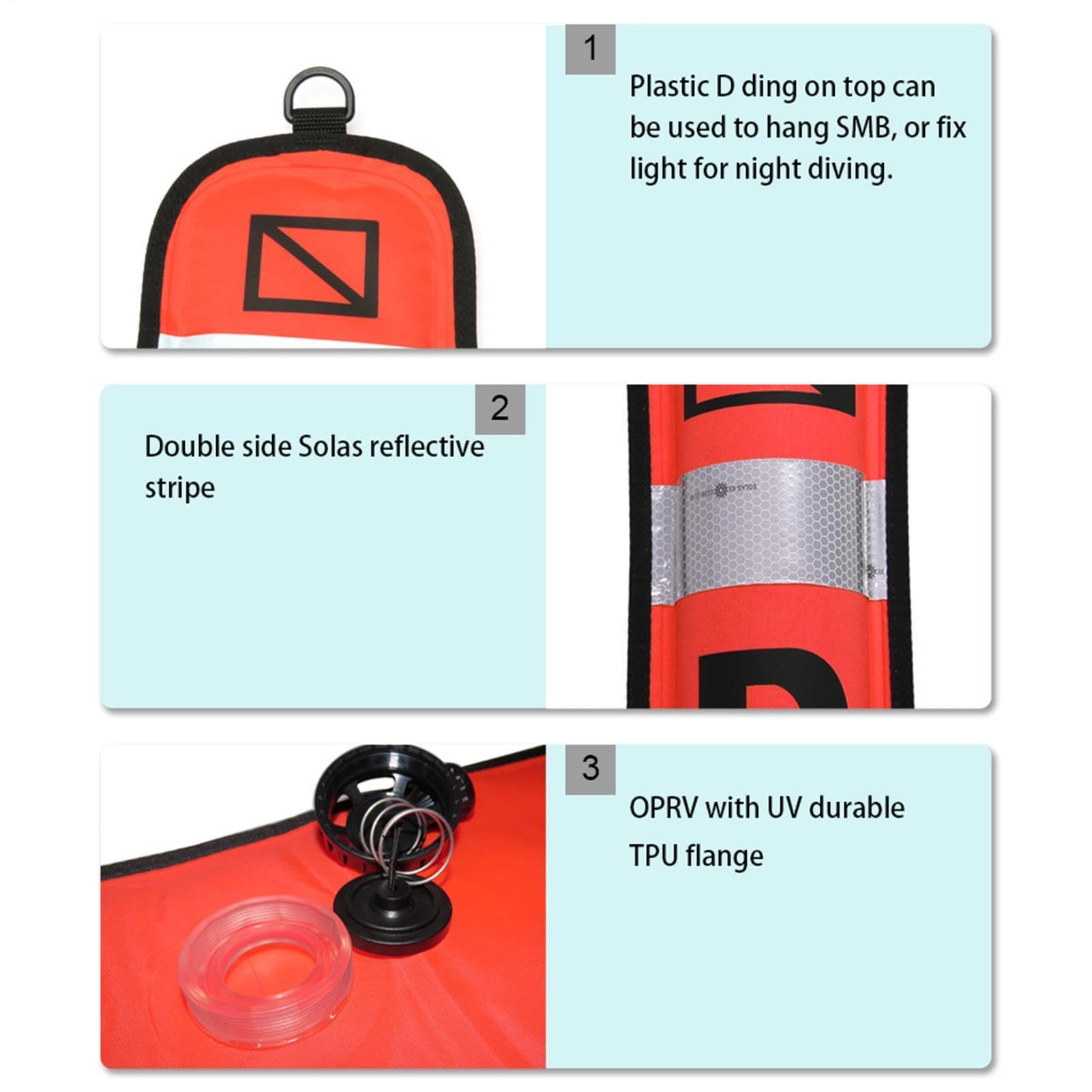 Générique Boa marcatore per immersioni subacquee, boa bandiera subacquea, Attrezzature di sicurezza, Tessuto in Nylon 210D Durevole con rivestimento in TPU, Design Autosigillante per