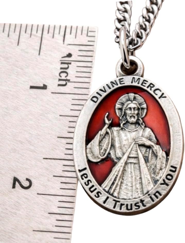 Westmon Works Red Enamel Saint Medal 3/4 Inch Pendant with Chain - Image 2
