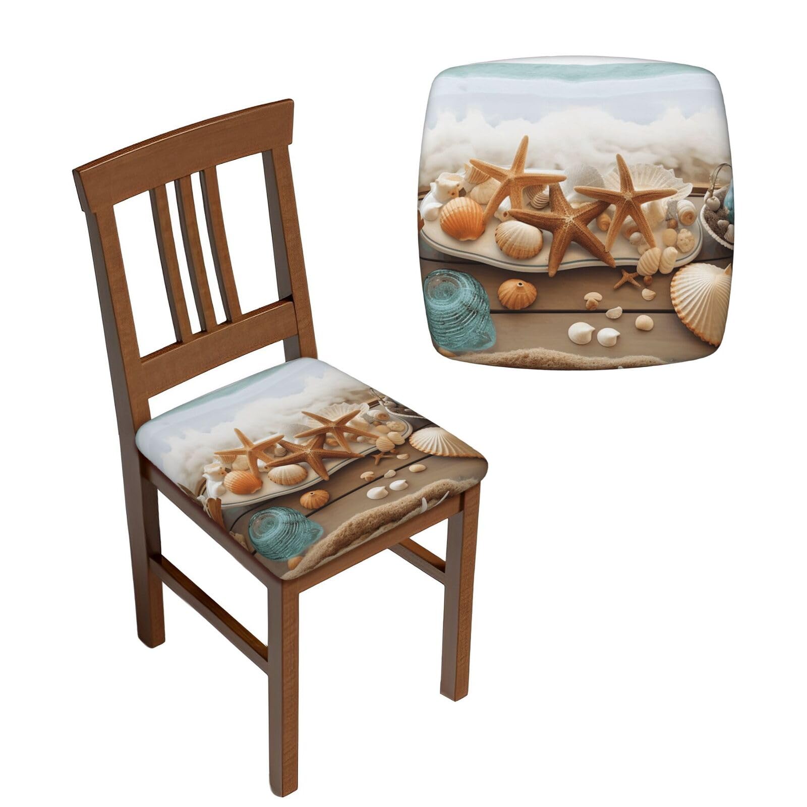 NONHAI 6PCS Dining Chair Seat Covers Set Ocean Beach Theme Stretch Removable Chairs Covers Washable Seat Cushion Slipcovers Protector for Dining Room Kitchen Chairs