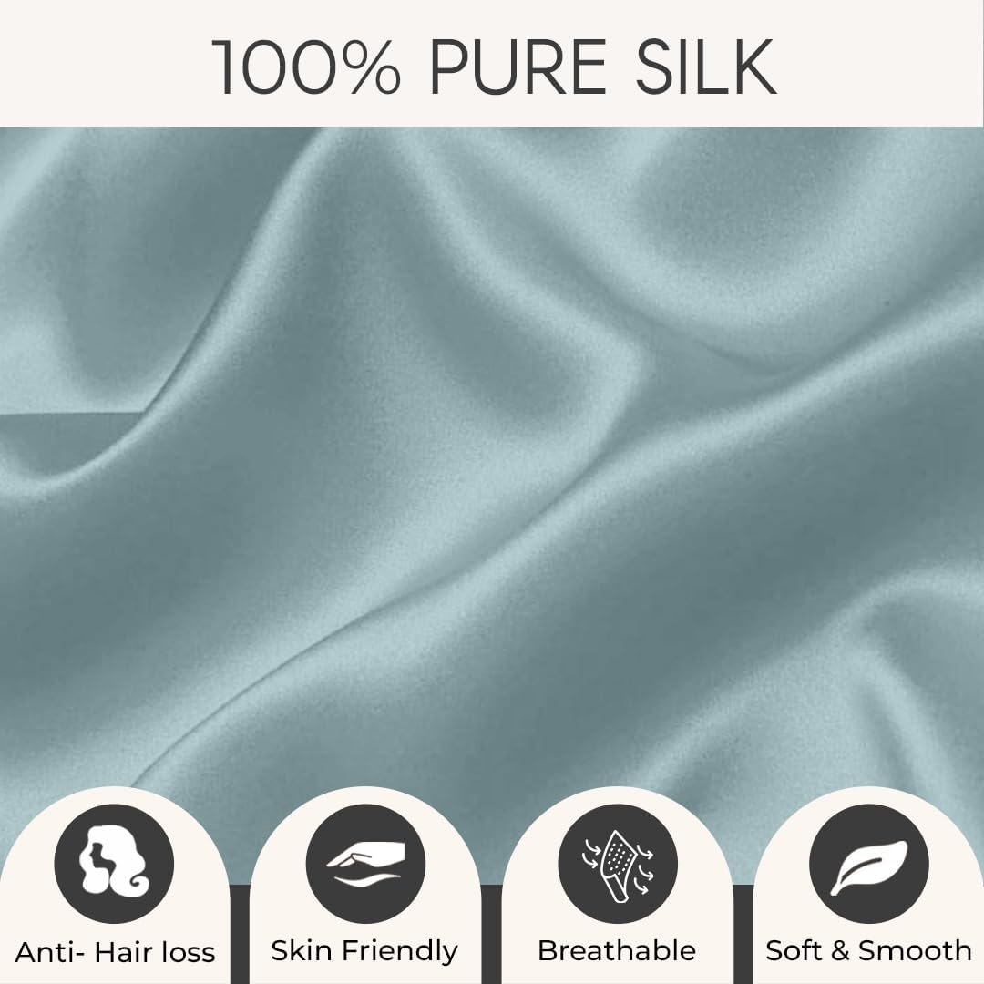 Mulberry Silk Pillowcase for Hair and Skin Standard Size 20"X 30" with Hidden Zipper Soft Breathable Smooth Cooling Pillow Covers for Sleeping (2, Haze Blue)
