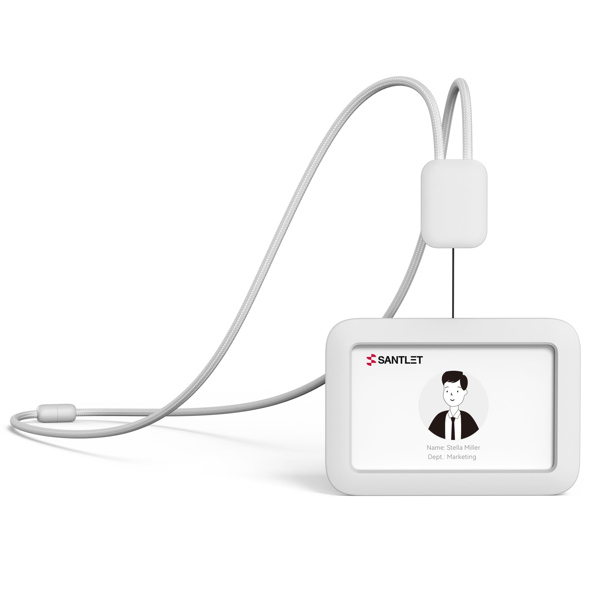 Lanyards for ID Badges Holder, SANTLET Silicone ID Badge Holder Name Card Case Protector with Retractable Cord, Safety Breakaway Buckle, 2 Card Slots for Office Staff Employees, Horizontal Grey