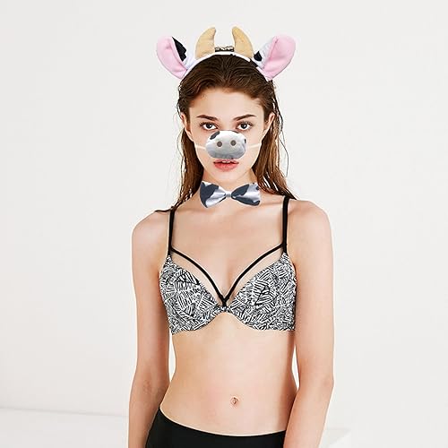Miniatura 3 de Diadema de vaca de Halloween, pajarita para la nariz, pajarita, cola de orejas de vaca de leche, cuernos, aros para el pelo, diadema de animal,