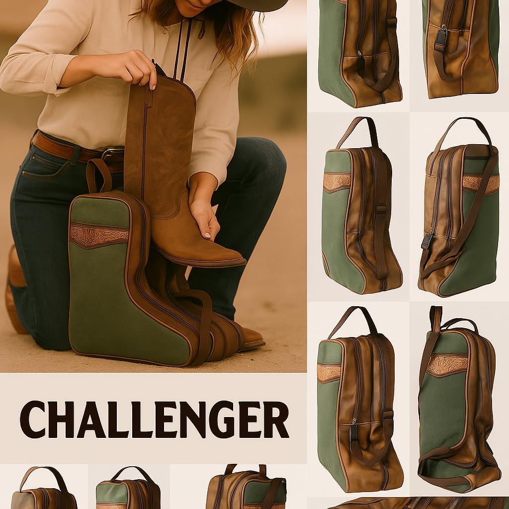 CHALLENGER Western Green Canvas Floral Leather Travel Carry Boot Storage Bag 30SK02HG