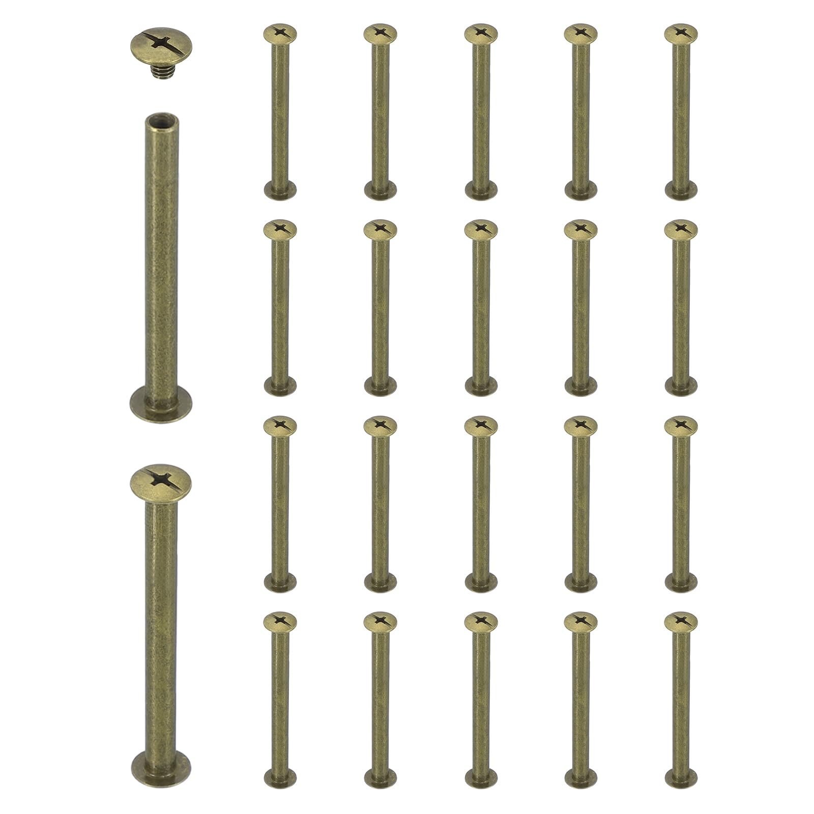 sourcing map 20 Sets Chicago Screw Rivets M5x60mm Metal Phillips Head Post Nail Rivet Stud Screws Connectors for DIY Leather Belt Bag Craft Bookbinding, Bronze