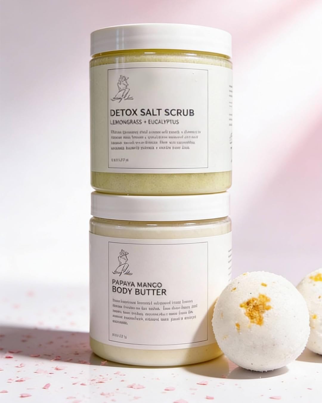 Bodyluxe Glow Organic Detox Lemongrass & Eucalyptus Sea Salt Scrub & Papaya Mango Body Butter Gift Set, (8 oz. ea), Toxin Removal, Moisturizing, Sensitive Skin, Preservative-Free, Handcrafted