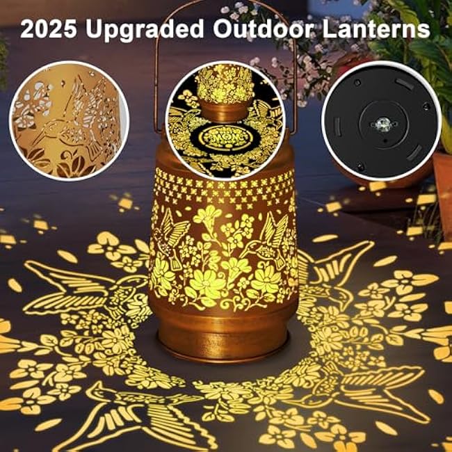 Hummingbird Solar Lanterns Outdoor Waterproof, Hanging Solar Lights Garden Decor, Metal Garden Lights for Yard, Patio, Lawn, Landscape, Gifts for Women Mom Grandma, Mother¡¯s Day