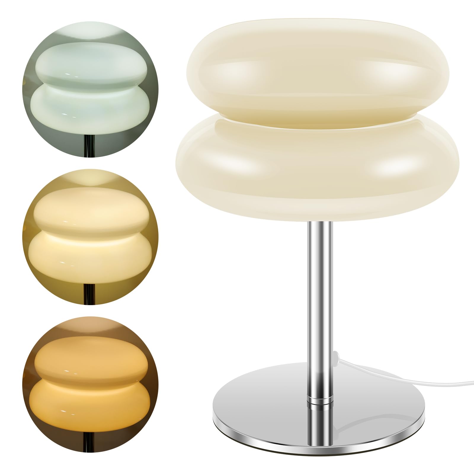 LYVQZPWLR LED Touch Bedside Table Lamp, Retro Modern Egg Tart Desk Lamp Beige 3 Color Modes Dimmable