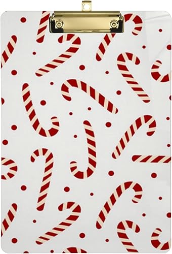 Portapapeles de plástico con diseño de caramelo de Feliz Navidad, tamaño carta, acrílico con clip de metal de perfil bajo, tablero de clip para