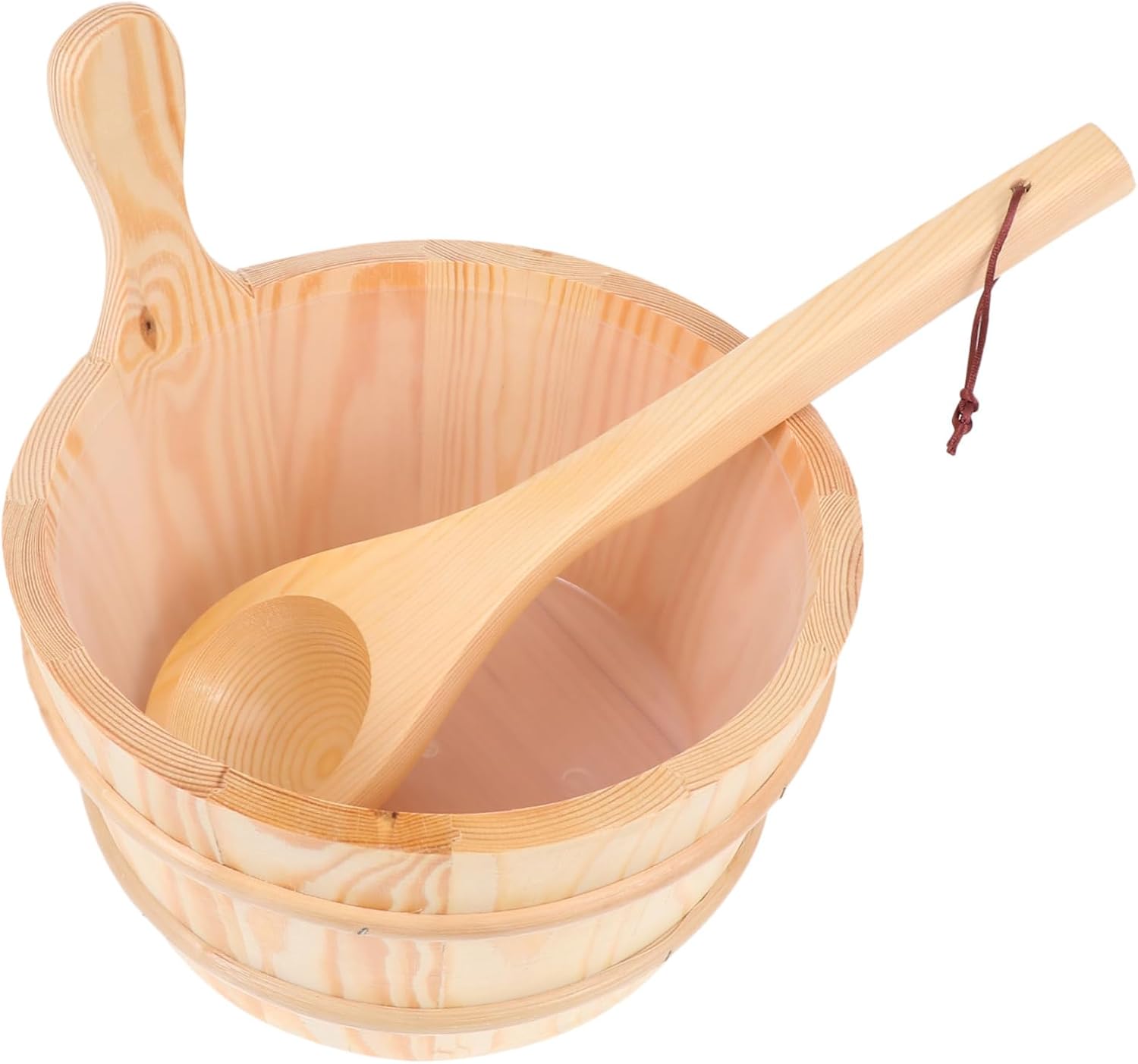 Mipcase Wood Sauna Bucket and Spoon Set for Sauna -Piece Light Yellow Barrel Spoon Accessories for Steaming and Bathing