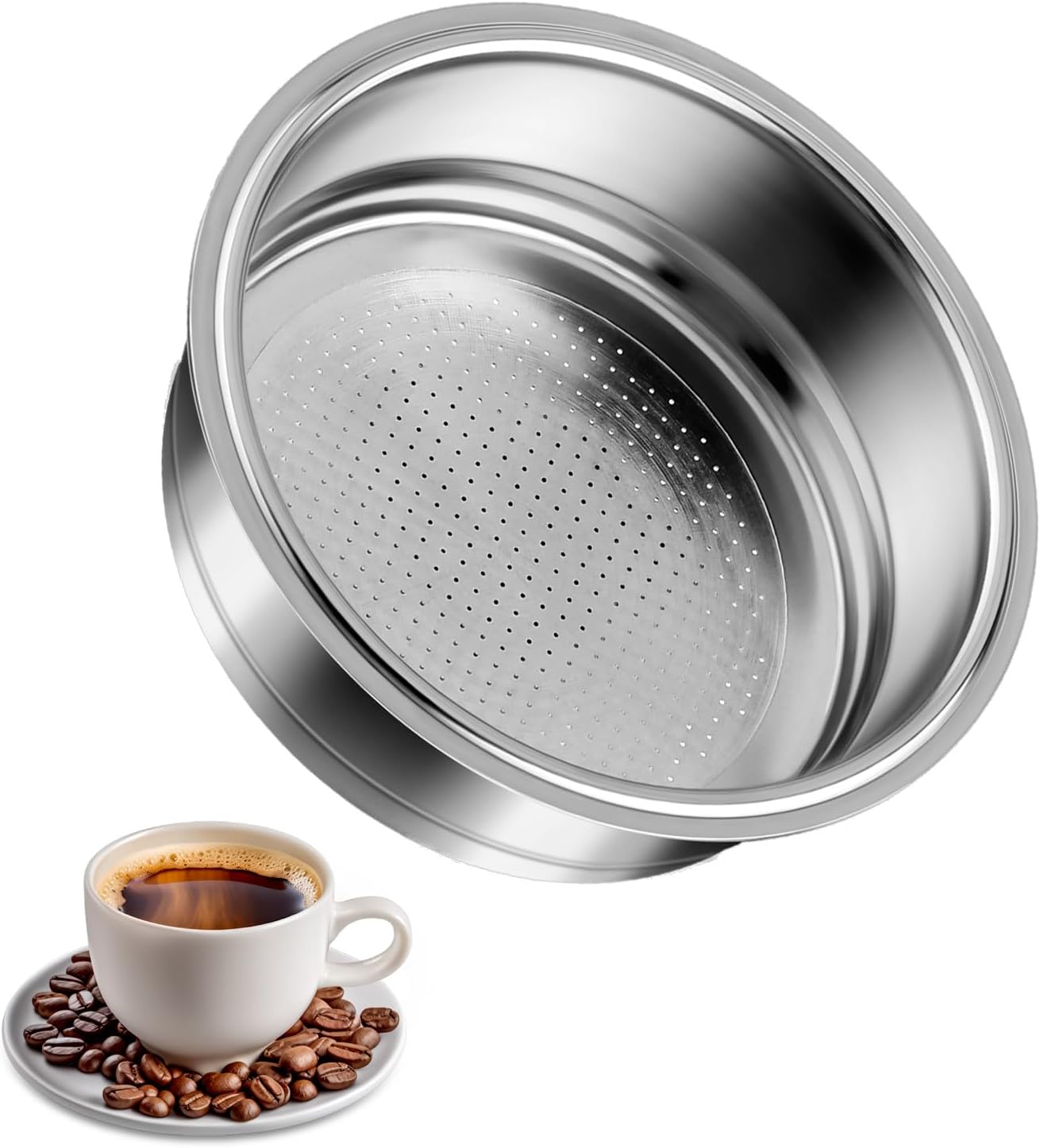Prasacco 51mm Coffee Portafilter Basket, 2 Cups Stainless