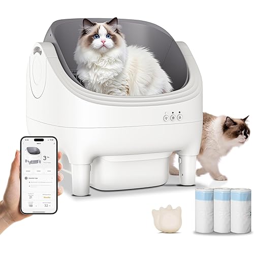 Himix Self Cleaning Litter Box, Large Open-top Automatic Cat Litter Box for Multiple Cats with APP Control, Safety Sensor and Odor Control, Includes 60 Pcs Trash Bags
