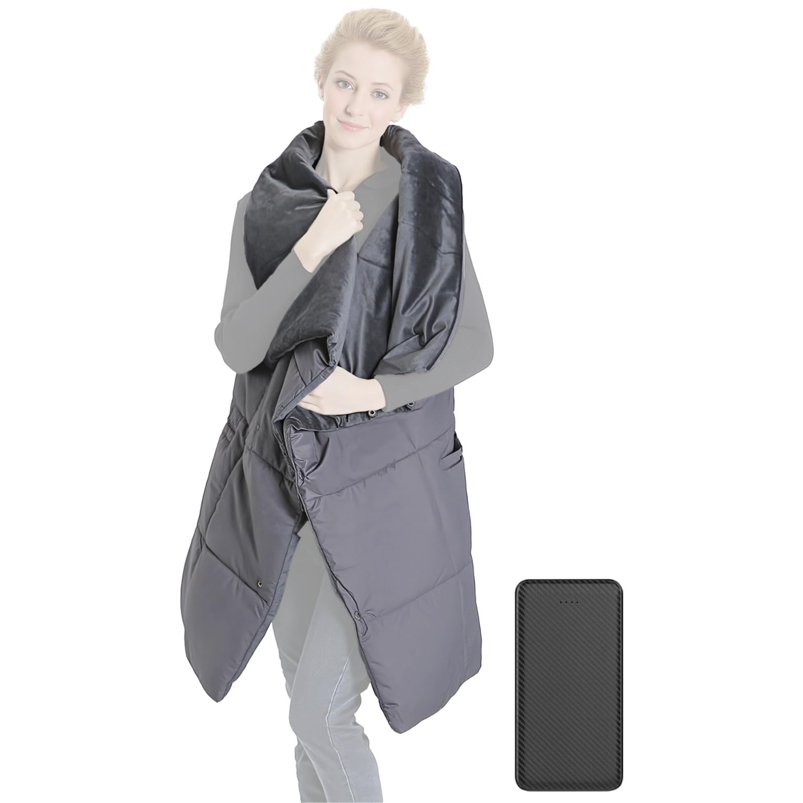 Coperta riscaldata wireless portatile per esterni, 5 V 2 A, USB elettrica, include batteria esterna da 10000 mAh, 137 x 112 cm, funzionamento a batteria