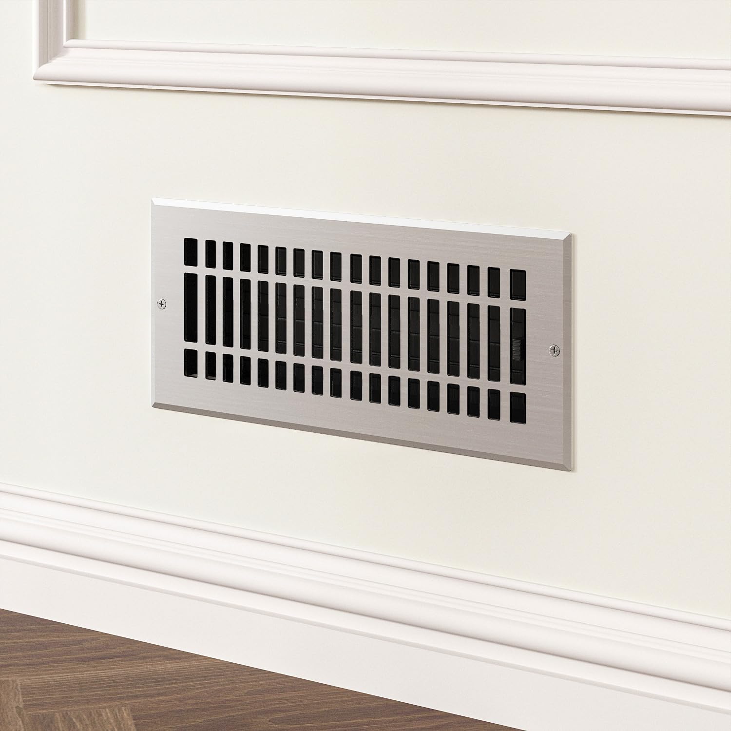 Naiture Stainless Steel Wall Register, Heavy Duty Rust-Resistant Air Vent Cover, Metal Damper or Lever, Contemporary Style Grate Wall Vent, Duct Size 4" X 10", Brushed Nickel Finish