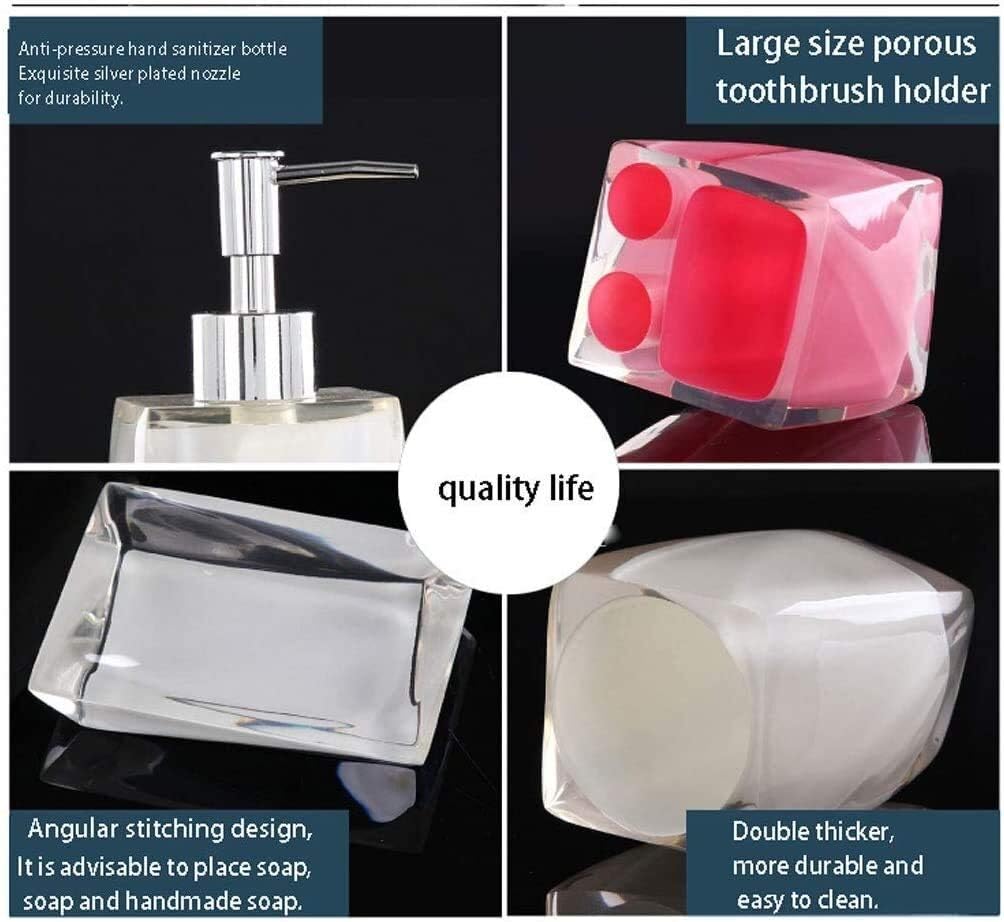 Bathroom Accessory Set Bright Coloured Bathroom Accessory Set 5/6 Piece Acrylic Bathroom Set Lotion Dispenser Soap Dish Toothbrush Holder Mug (Colour: White 5) (Blue 6) image 2
