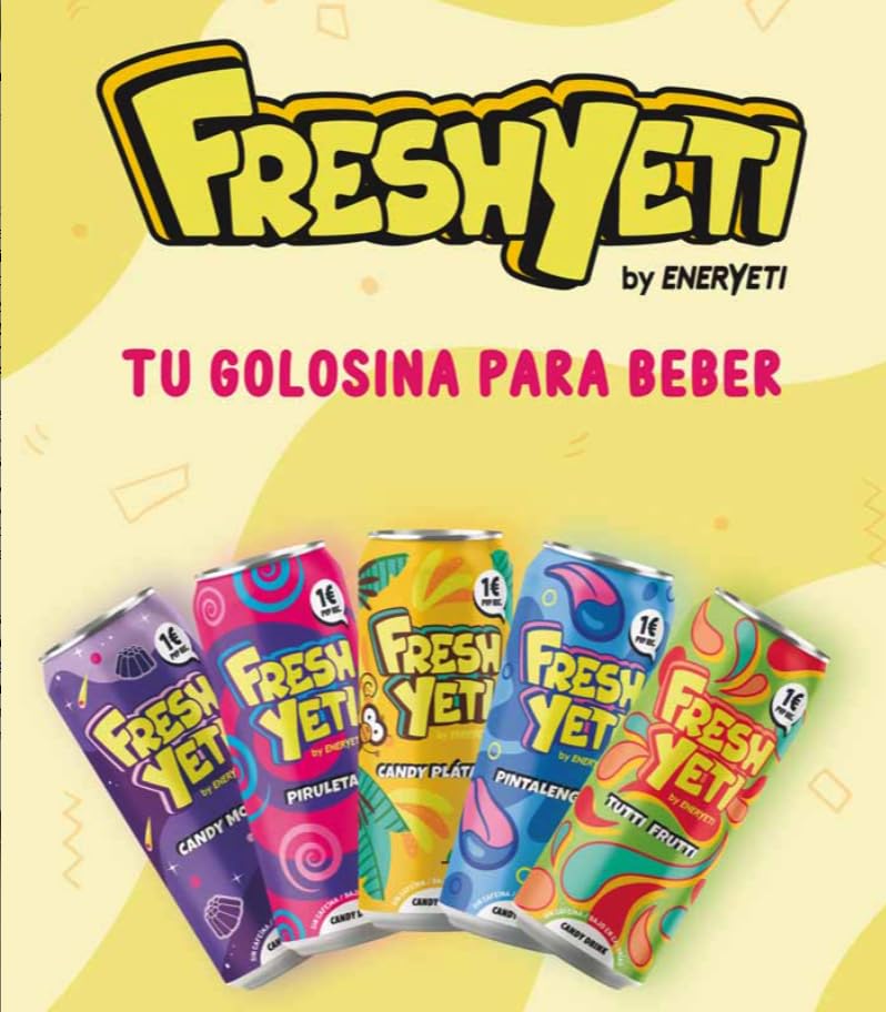 Bebida FreshYeti Sabor CANDY MORA - 24 Latas de 500 ml - SIN CAFEINA - Bebida Refrescante FreshYeti CANDY MORA