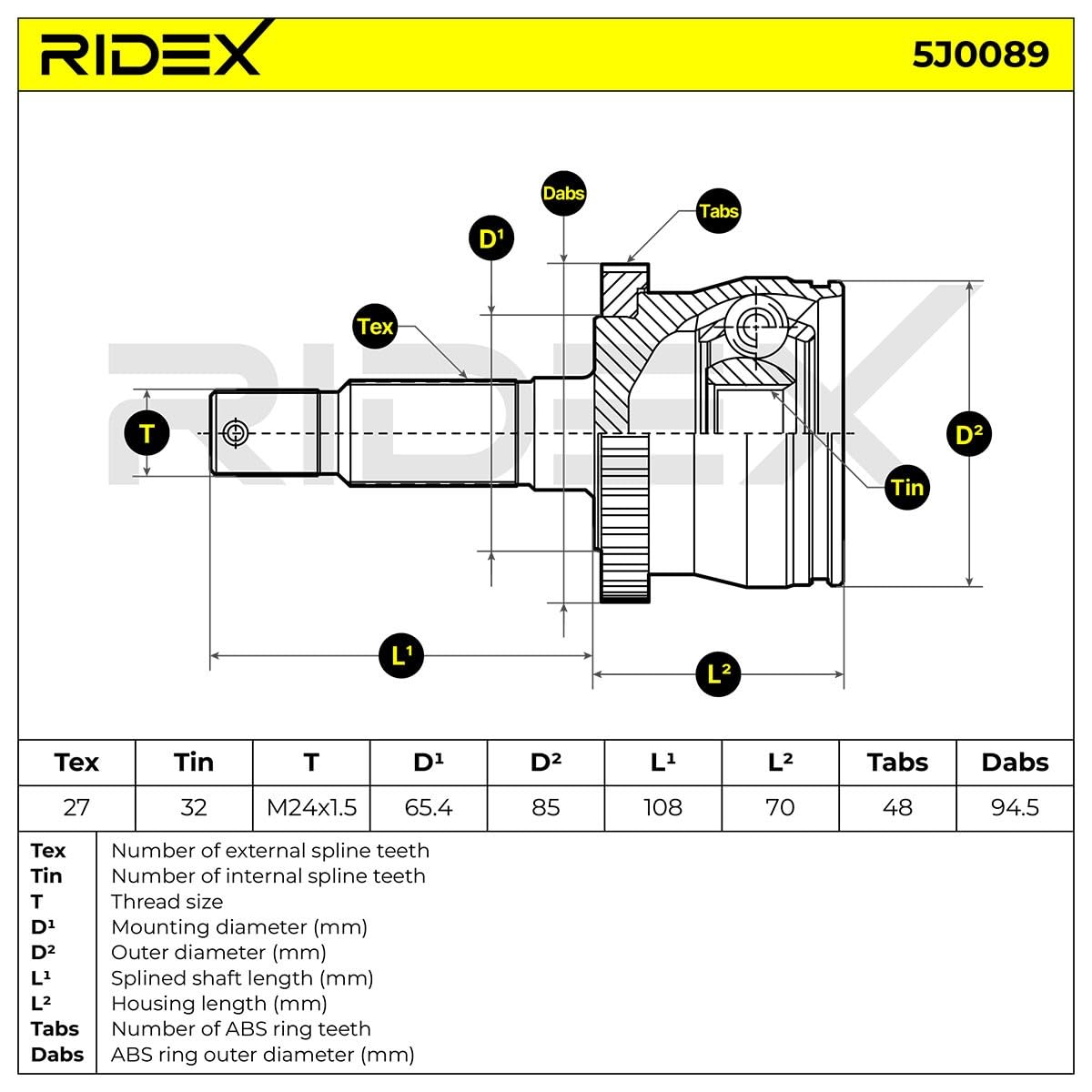 RIDEX 5J0089 Juego de articulación árbol de transmisión Delantero Izquierda Delantero Derecha con circlip en la parte trasera Compatible con JEEP Grand Cherokee I ZJ, ZG