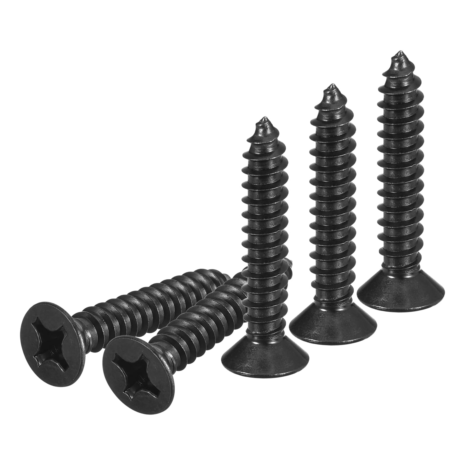 DTGN 100Pcs #12x1-1/4" Flat Head Wood Screws, 304 Stainless Steel Phillips Self Tapping Screws - Good for Woodworking Furniture - Black