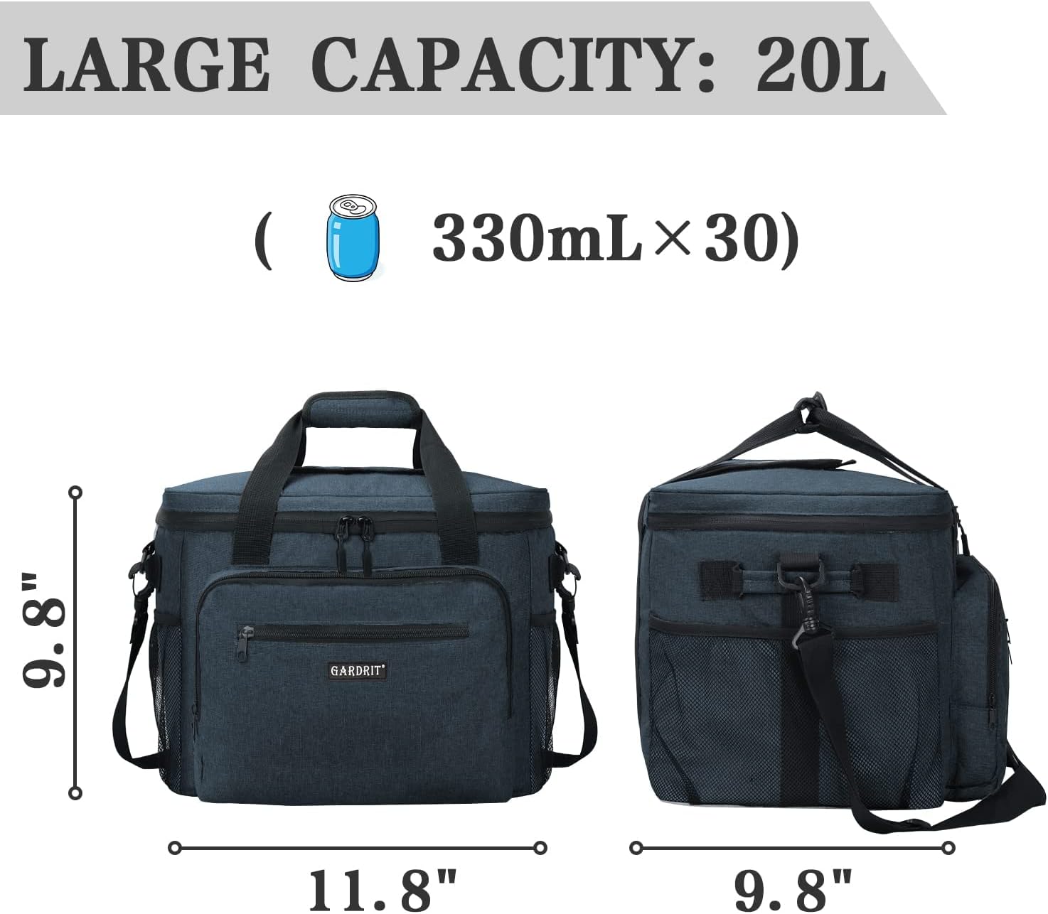 GARDRIT Large Cooler Bag - 60 Cans Collapsible Insulated Lunch Box, Leak-Proof Cooler Bag Suitable for Camping, Picnic& Beach (40L/Grey)