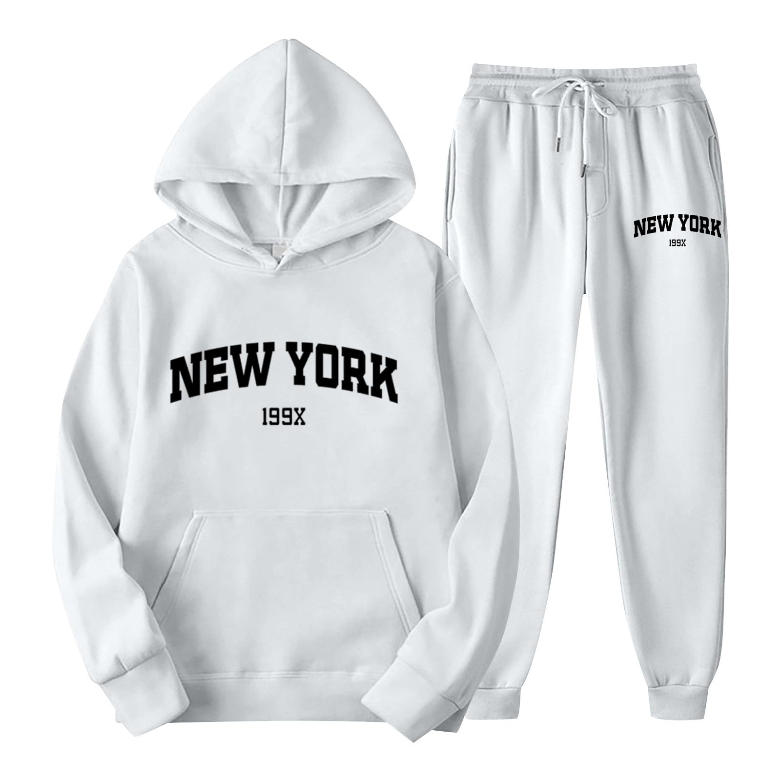 Generisch 2025 - Conjunto de sudadera con capucha y pantalones de chándal con estampado de letras para parejas, unisex, temática de Nueva York, ropa casual, chándal cómodo y elegante con capucha