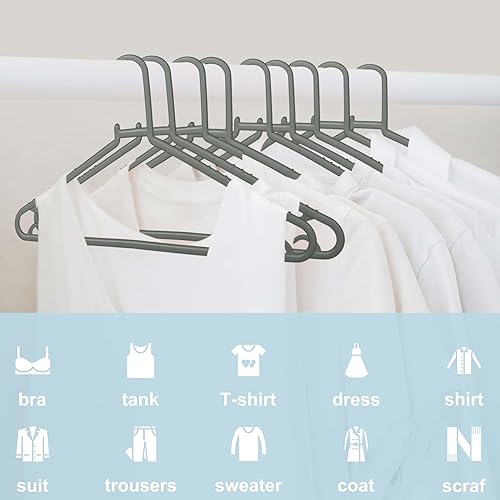 Miniatura 2 de Perchas de plástico, paquete de 50 perchas ligeras y duraderas con ganchos, tamaño estándar, en forma de G y antideslizantes, para uso diario (gris)