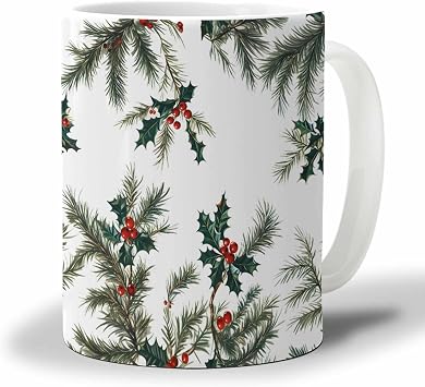 Coffee Mug, Winter Botanical Berries Pine Needle Tea Cup for Women and Men, Gifts for Mothers Day Nurse Gift Graduation Gift