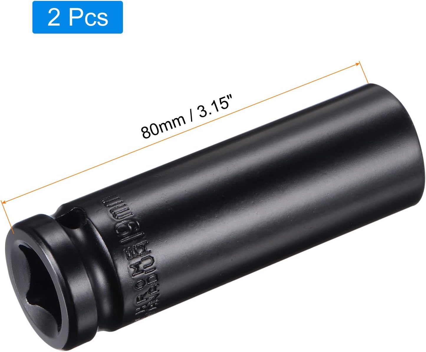 uxcell 1/2" Drive by 19mm Deep Impact Socket, Heat-Treated CR-V Steel 3.15" Length, 6-Point Metric Sizes 2 Pcs