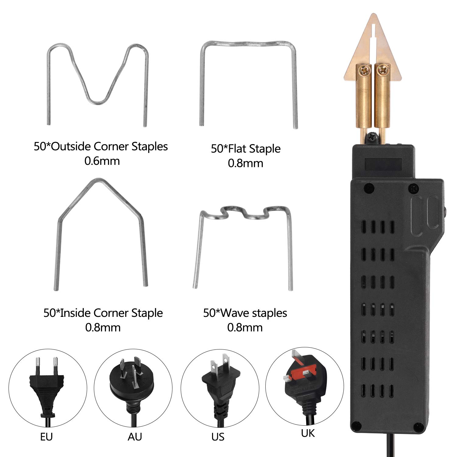 Geevorks Soldador de Plastico de 50W 6 en 1 Máquinas de Grapadora Caliente con 1 * Alicates,1 * Cortador Diagonal y 200 * Grapas para Reparar Parachoques Agrietados,etc