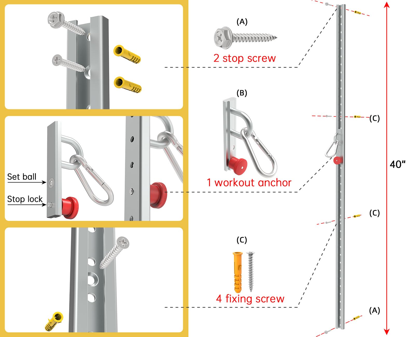 Widerstandsband-Wandanker mit automatischer Verriegelungsfunktion, (2 Stück) Wandstations-Anker für Widerstandsbänder, Widerstandsband-Wandhalterungssystem