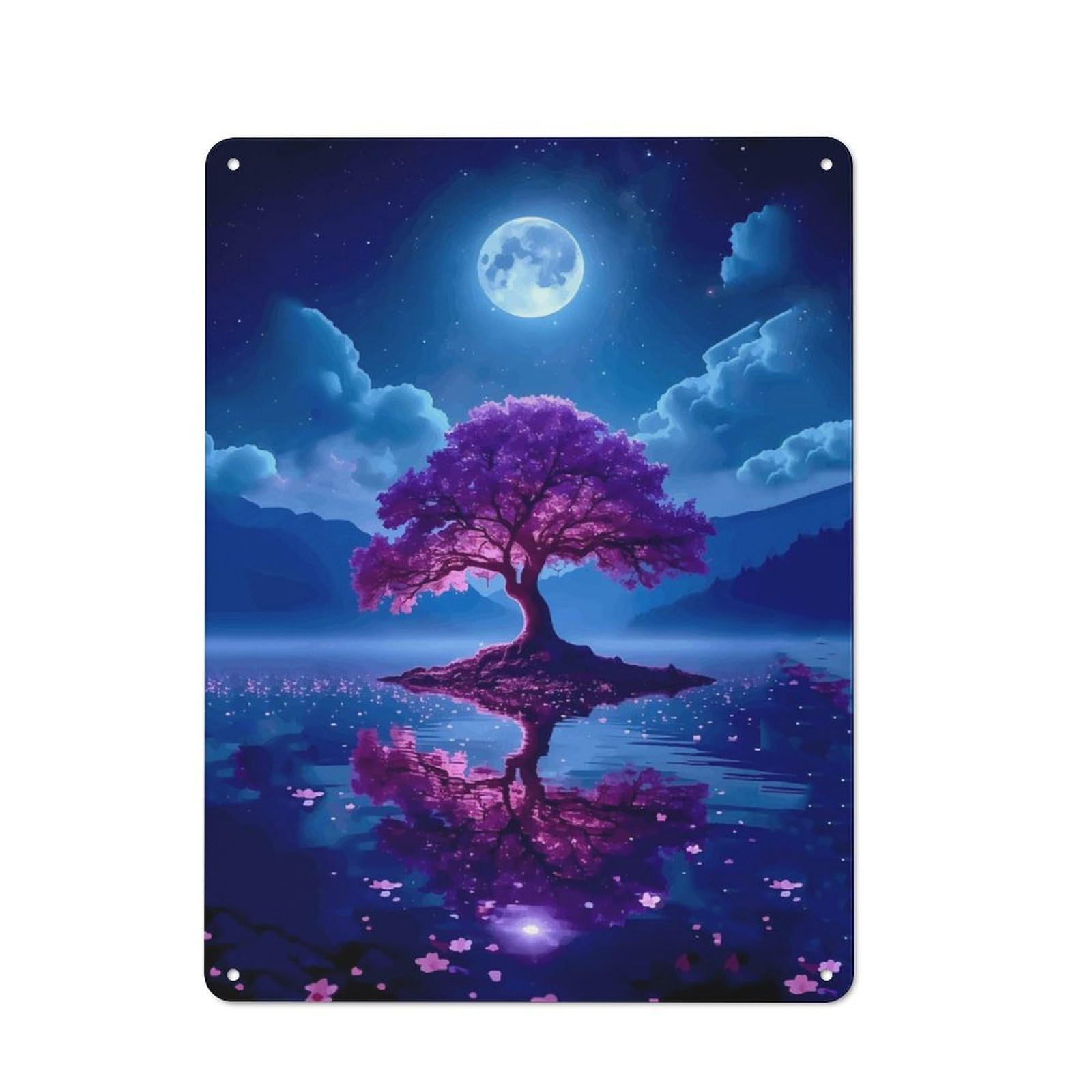 Classic Magical Tree Under The Moon Metal Wall Art Sign 40x30cm, Vintage Wall Decor for Lounge, Study, Pub Or Wall Gallery