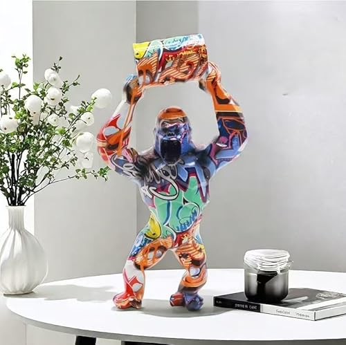 Creative Colorful Graffiti Gorilla Figurine, Resin Sculpture, Modern Pop Art