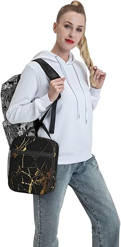 Miniatura 6 de Bolsa de almuerzo de mármol negro y dorado para hombres y mujeres, bolsa de almuerzo aislada reutilizable portátil