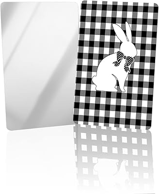 OComster Easter White Bunny Compact Mirror Bulk 4 Pack Card Mirror, Spring Black and White Buffalo Plaid Small Compact Mirror for Purse, Rectangular Handheld Pocket Makeup Mirror